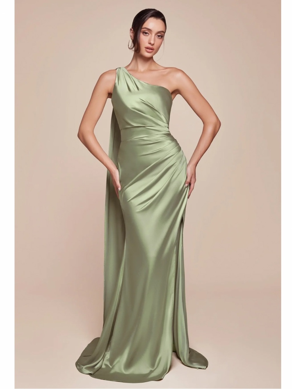 Ladivine One-Shoulder Sage Green Satin